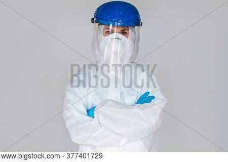 Female Doctor Wearing Protective Suit To Fight Coronavirus Pand