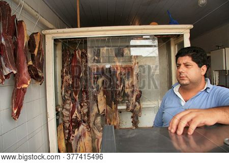 Eunapolis, Bahia / Brazil - January 16, 2009: Butcher Shop Is Spotted Selling Exposed And Uncooled M