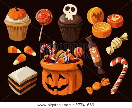 Sada barevných haloween sladkosti a bonbony ikon