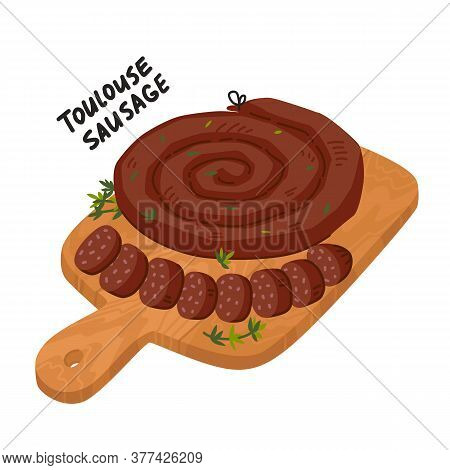 Spiral Sausage. Meat Delicatessen On White Background. Slices Of Traditional Snail Sausage. Simple F