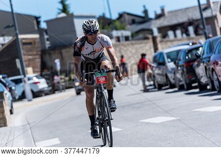 Les Anglres, France : 2020 19 July : Cyclists In Amateur Race La Cerdanya Cycle Tour 2020 In Les Ang