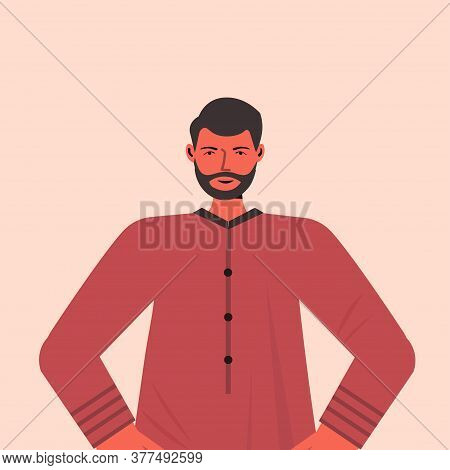 Arabic Man In Traditional Clothes Arab Male Cartoon Character Portrait Vector Illustration