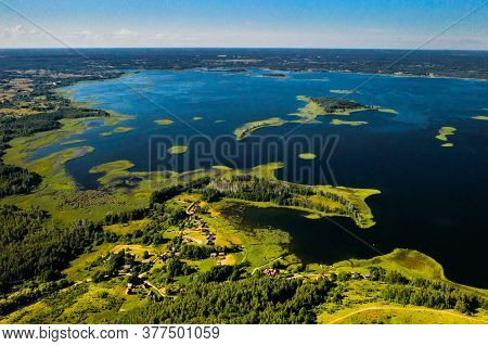 Top View Of The Snudy And Strusto Lakes In The Braslav Lakes National Park, The Most Beautiful Lakes