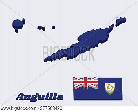 3d Map Outline And Flag Of Anguilla, Blue Ensign With The British Flag In The Canton, Charged With T