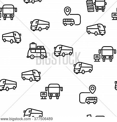 Bus Trip And Travel Vector Seamless Pattern Thin Line Illustration
