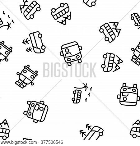 Bus Trip And Travel Vector Seamless Pattern Thin Line Illustration