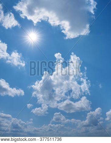 Deep blue sky and summer sun. Nature airscape.