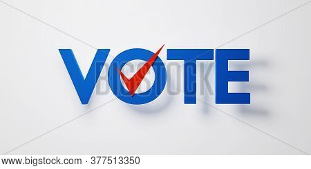 Blue Text Vote With Red Check Correct Sign Isolated On White Background, 3d Rendering. Us Presidenti