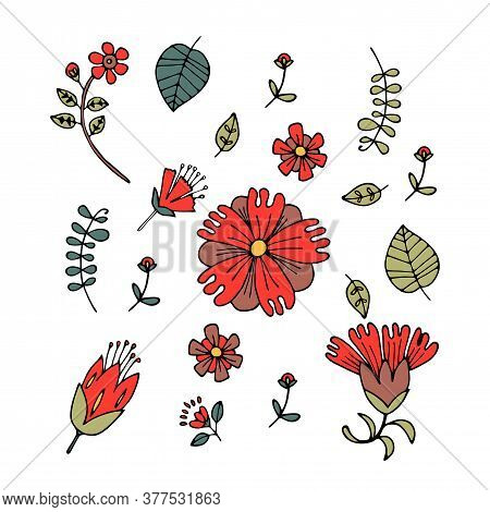 Set The Contour Black-and-white Image Of A Flower Of Iris. Hand Drawn Flowers And Buds In Line Art S