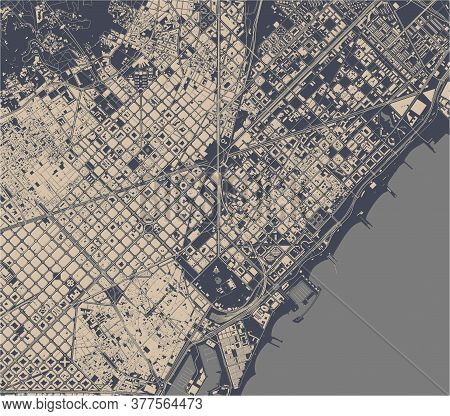 Map Of The City Center Of Barcelona, Spain
