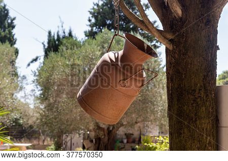 Daliyat Al-karmel, Israel, July 17, 2020 : Antique Tool - Large Jug - Hangs As Decorations On A Tree