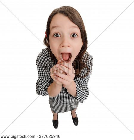 Excited Little Girl With Dropped Jaw On White