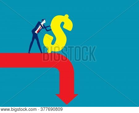 Businessman Pushes The Dollar Down. Business Financial