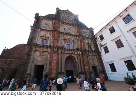 OLD GOA, INDIA - FEBRUARY 18, 2020: Basilica of Bom Jesus, Old Goa, Velha Goa, Goa, India