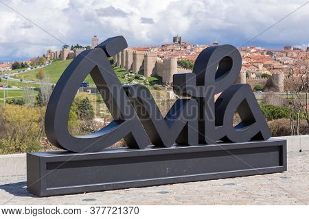 Avila, Spain - June 25, 2019: Avila view from Los cuatro postes (The four post). Castile and Leon, Spain