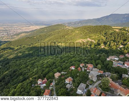 Aerial Sunset View Of Village Of Yavrovo With Authentic Nineteenth Century Houses, Plovdiv Region, B