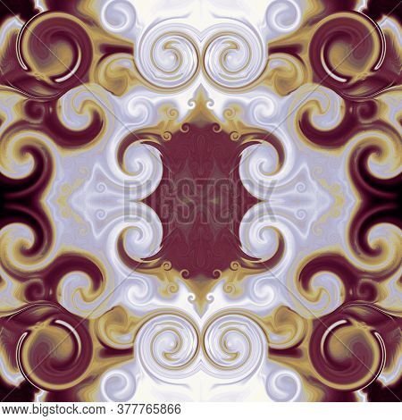 Royal Ornament In Baroque Style. Symmetric Pattern In Bordo, Gold, Gray Tones.  Abstract Background 