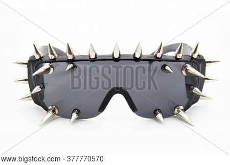 Men's Sunglasses. Rocker Glasses. Stylish Glasses With Spikes. Glasses On A White Background.