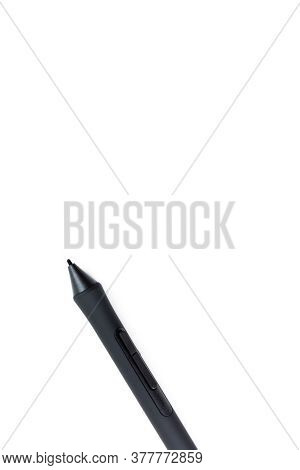 Graphic Tablet With Pen On White Background, Isolated, Top View