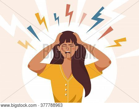 Stress, Irritation Factors, Housekeeping, Overwork, Badmood. Flat Vector Illustration Of Female With