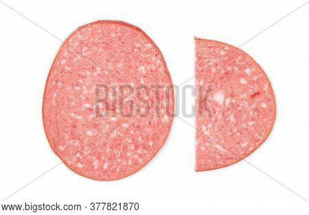 Italian Sausage. Tasty Dried Sausage, Close-up, Isolated On White Background.