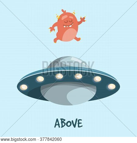 Learning Preposition Above Vector Isolated. Chilidish Drawing