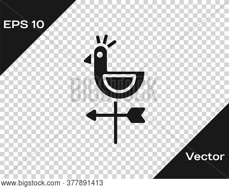 Black Rooster Weather Vane Icon Isolated On Transparent Background. Weathercock Sign. Windvane Roost