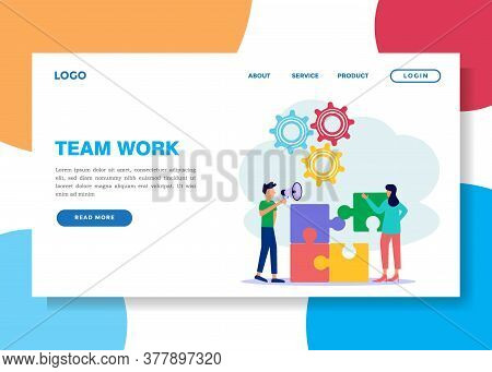 Vector Illustration, Teamwork Together In The Company, People Pick Up The Details Of The Puzzle, Arr