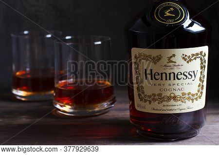 Izhevsk, Russia - July 20, 2020: Hennessy Cognac In A Bottle.