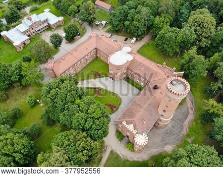 Aerial View Of Raudone Castle In Raudone Town, Lithuania