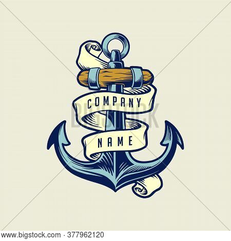 Illustrations Ship Anchor Vintage With Ribbon For Your Business
