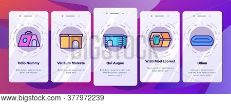 Doghouse Accessory Onboarding Mobile App Page Screen Vector. Doghouse In Different Style, Container 