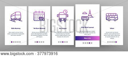 Bus Trip And Travel Onboarding Mobile App Page Screen Vector. Bus Trip Calendar Date And Ticket, Fas
