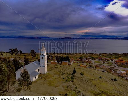 Churck On The Hill By The Lake Titicaca. La Paz, Bolivia