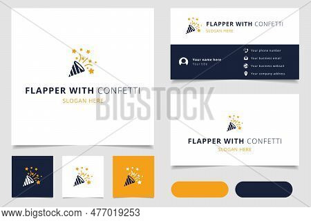 Flapper With Konfetti Logo Design With Editable Slogan. Branding Book And Business Card Template.
