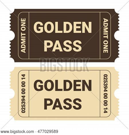 Vector Set Of Golden Pass Ticket Template. Vip Entry Talon.vector Ilustration