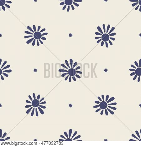 Quirky Floral Lino Cut Motif Vector Pattern. Seamless Decoration Of Whimsical Foliate Design For Mod
