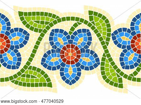 Floral Mosaic Pattern. Decorative Antique Stone Ornament.
