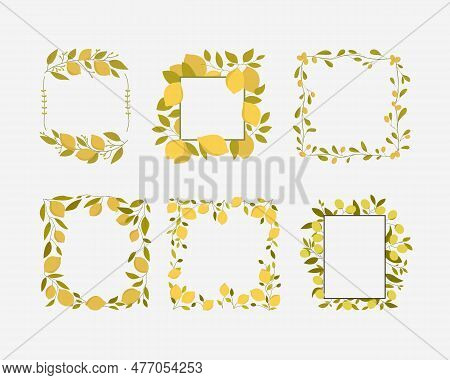 Set Of Floral Frames With Yellow Flowers And Leaves. Vector Illustration.
