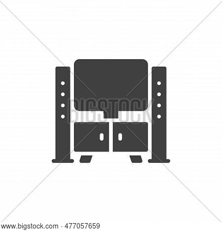 Home Theater Vector Icon. Filled Flat Sign For Mobile Concept And Web Design. Tv Stand And Soundbar 