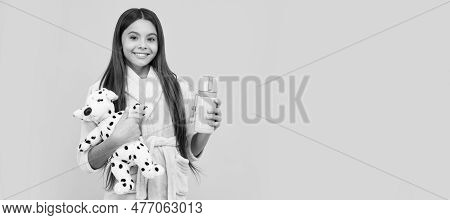 Kid Wear Soft Nightsuit Play With Toy. Child In Cozy Sleepwear. Skin Beauty. Sweet Dreams. Horizonta