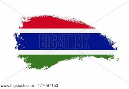 National Flag Of Gambia Painted With Stroke Brush On Isolated White