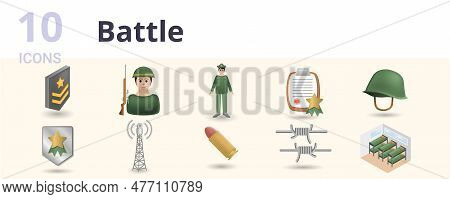Battle Set. Creative Icons: Military Rank, Soldier, Commander, Military Order, Helmet, Army Badge, T