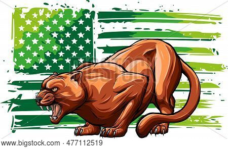 Vector Illustration Of Puma With American Flag
