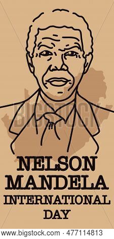 Nelson Mandela International Day. Stock Vector Illustration. Contour Portrait Of A Serious Man Again