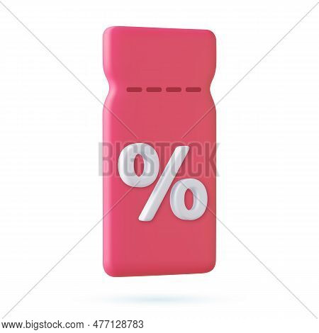 3d Render Discount Coupon With Percentage Sign. Voucher Card Cash Back Template Design With Coupon C