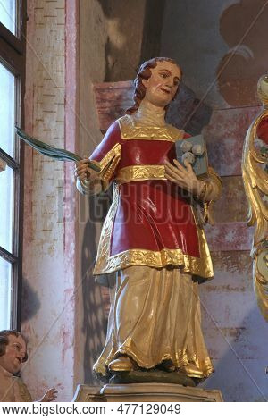 Dol, Croatia - July 12, 2012: Saint Stephen, Statue On The High Altar In The Church Of Our Lady Of D