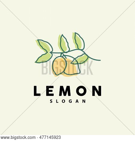 Lemon Logo, Luxurious Elegant Minimalist Design, Lemon Fresh Fruit Vector For Juice, Illustration Te