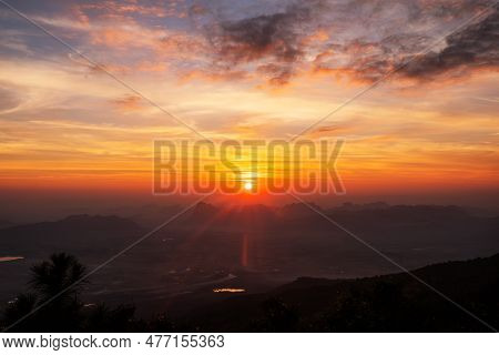Sunrise At Pha Nok Aen View Point Phu Kradueng National Park, Thailand