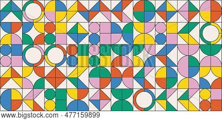 Colorful Abstract Vector Pattern With Simple Geometric Shapes And Forms. Long Horizontal Background 